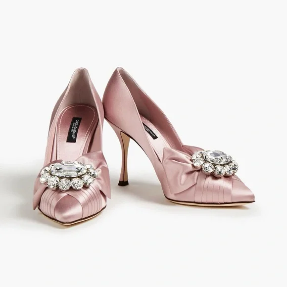 Size 38 DOLCE&GABBANA Crystal-embellished satin pumps NWT - Picture 13 of 13